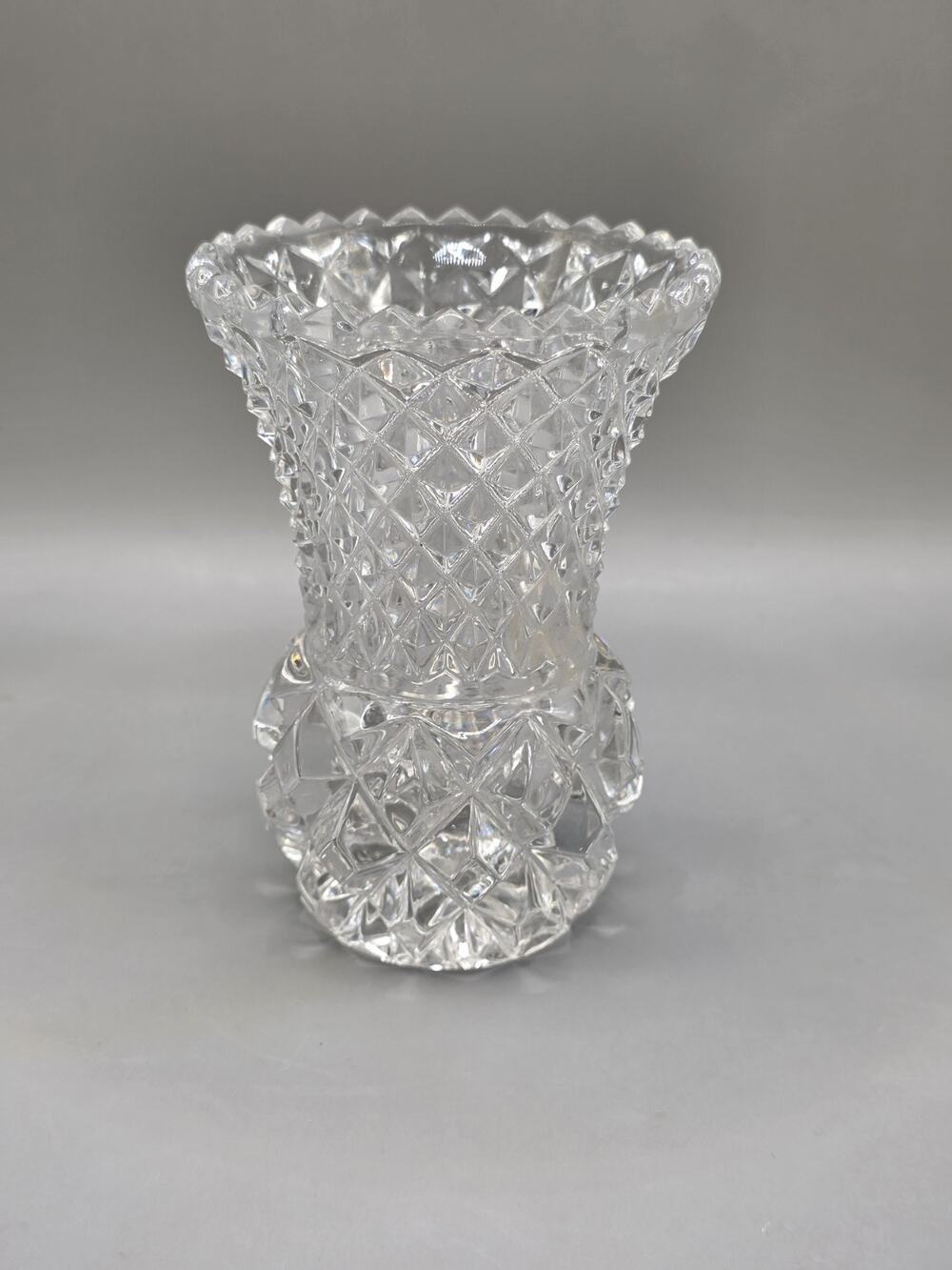 Vintage Cut Crystal 6" Thistle Bud Vase Diamond Pattern Sawtooth Rim Heavy Glass